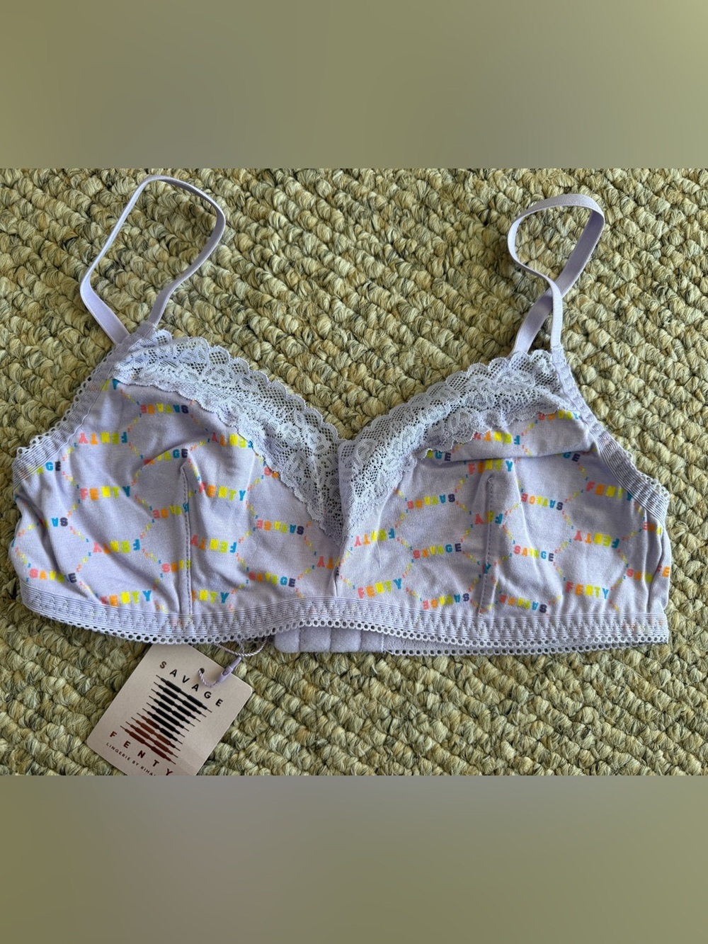 Savage x Fenty Purple Rainbow Logo Print Cotton Bralette Bra NWT Medium M